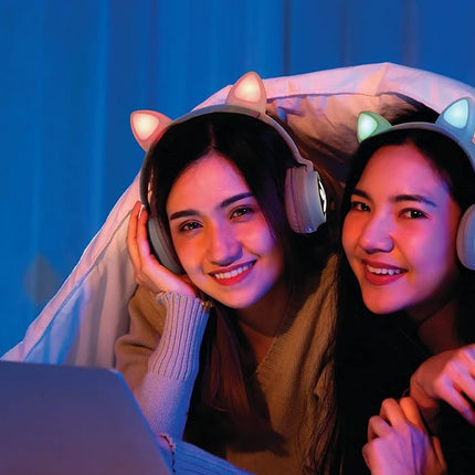Lexibook - 2-in-1 Wireless Rechargeable Headphones with Lights - Stereo Sound, Wireless Wired, Foldable, Adjustable, LED Lights - HPBTKT