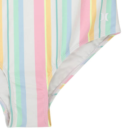 Traje de baño de una pieza Hurley para niña, blanco marfil/rayas multicolores, 6X