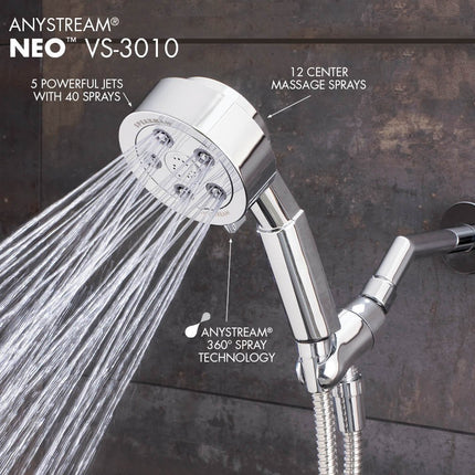 Speakman VS-3010-BN Neo Anystream Cabezal de ducha de mano de alta presión con manguera, níquel cepillado
