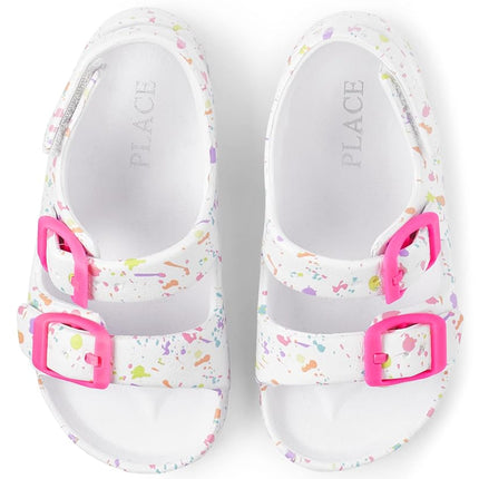 The Children's Place Baby-Girl and Toddler Sporty Buckle Slide Sandals with Backstrap, Paint Splatter, 4 Toddler