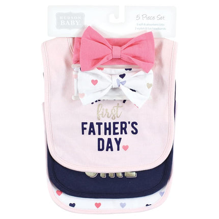 Hudson Baby Unisex BabyCotton Bib and Headband or Caps Set, Fathers Day, One Size