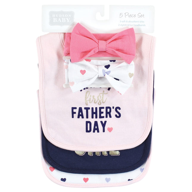 Hudson Baby Unisex BabyCotton Bib and Headband or Caps Set, Fathers Day, One Size