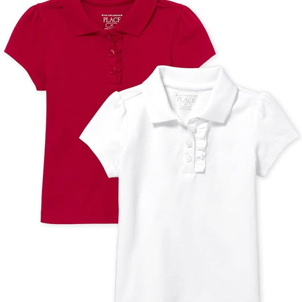 The Children's Place Toddler Girls Uniform Ruffle Pique Polo 2-Pack, MULTI, 5T