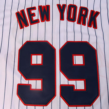 Stitched New York 99 Baseball Jerseys Shirts Hip Hop Button Down Men's Clothing for Party Xmas Gift, White Pinstriped, S