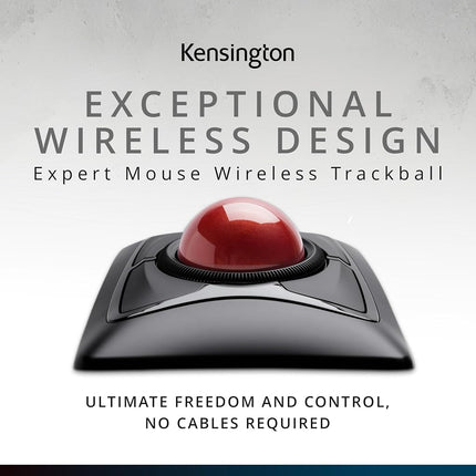 Kensington Expert Mouse - Wireless Ergonomic TrackBall Mouse for PC, Mac and Windows with Ambidextrous Design, Optical Tracking, Scroll Ring & 55 mm Ball – Red (K72359WW)