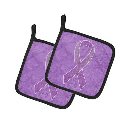 Caroline's Treasures Lavender Ribbon for All Cancer Awareness Pair of Pot Holders, 7.5HX7.5W, Multicolor