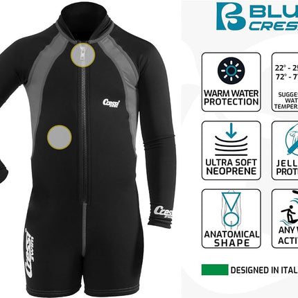 Cressi Boy's Shorty Neoprene Snorkelling Suit, Long Sleeves - Black/Pink, M (3 Years)