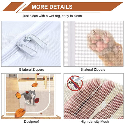 Dixutzi Reinforced Cat Screen Door Fits Door Size 38''x 82'', Heavy Duty Pets Proof Screen Door with Zipper, Prevent Dogs Cats Running Out from Home (White)