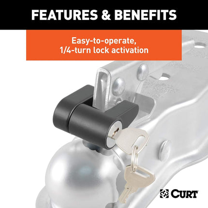 CURT 23521 Black Trailer Tongue Coupler Lock, 1/4-Inch Pin Diameter, Up to 3/4-Inch Span
