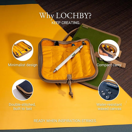 LOCHBY Quattro | Slim & Elegant Pencil Case | Durable Waxed Canvas Lightly Padded for Fountain Pen & Mechanical Pencil | Compact Design Holds 4 Pens | for Everyday Use, Travel & Creative Artists