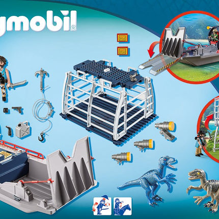 PlayMOBIL Dinos 9433 Enemy Airboat with Raptors, floatable, For Children Ages 4+