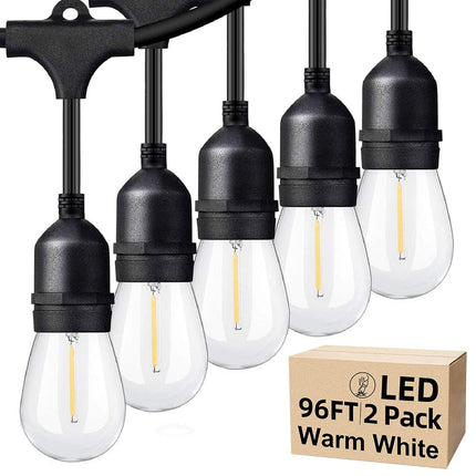 Guirlande lumineuse extérieure LED 48 pieds, 2 paquets, étanche, incassable, intensité variable, ampoules à filament blanc chaud 2700K, 15 douilles E26, raccordables, qualité commerciale, pour patio, terrasse, jardin
