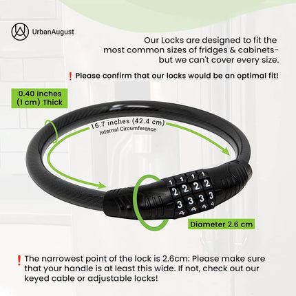Urban August Original Fridge Lock: Multi-Functional Cable Combination Lock, for French-Door Refrigerators and Cabinets (Two Pack White)
