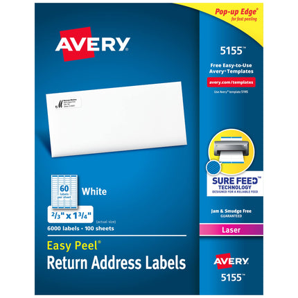 Avery Return Address Labels with Sure Feed for Las
