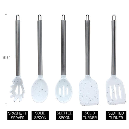 COOK WITH COLOR Silicone Cooking Utensils, 5 Pc Kitchen Utensil Set, Easy to Clean Silicone Kitchen Utensils, Cooking Utensils for Nonstick Cookware, Kitchen Gadgets Set (White Speckled)