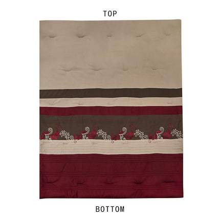 Chezmoi Collection Napa 7-Piece Luxury Leaves Scroll Embroidery Bedding Comforter Set (Queen, Burgundy/Taupe/Brown)