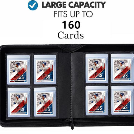 4 Pockets Card Binder for Semi Rigid Card Holders, Ringless Card Binder Album Holds 160Pcs Hard Sleeves, Semi Card Holder Binder with Sleeves