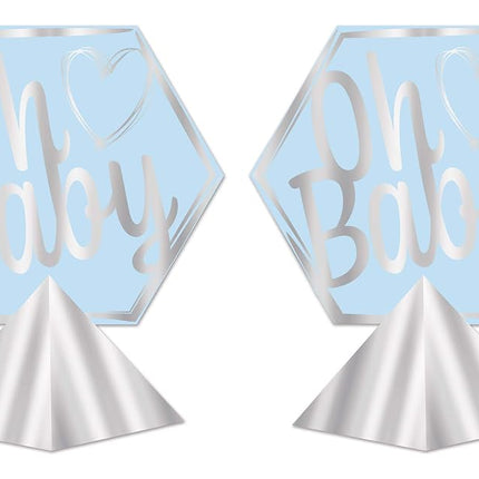 Beistle 3-D Boy Oh Baby Shower Centerpieces, 11.5" x 10.25", Set of 2 - Gender Reveal Blue & Silver Foil Table Decorations