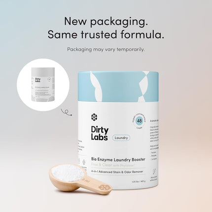 Dirty Labs | Scent Free | Bio Enzyme Laundry Booster | 48 Loads (1 lb) | Hyper Concentrated | High Efficiency & Standard Machine Washer | Nontoxic, Biodegradable | Stain & Odor Removal Enzyme Boosters