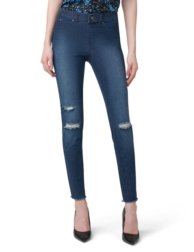 HUE Women's Ripped Knee Denim Leggings, Ink Wash, 