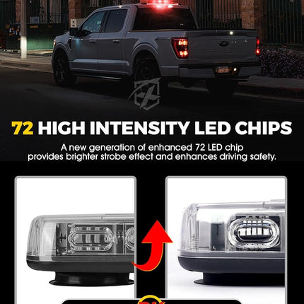 Xprite Upgraded 12" 72LED Rooftop Mini Strobe Lights, Emergency Safety Flashing Beacon Light bar with Magnetic Base for 12V-24V Construction Vehicles, Trucks, Snow Plow, Postal Car (Mix White/Red)