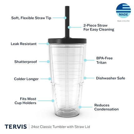 Tervis Gobelet isotherme double paroi fabriqué aux États-Unis avec ruban rose de l'espoir, pour boissons chaudes et froides, 700 ml avec couvercle à paille, classique