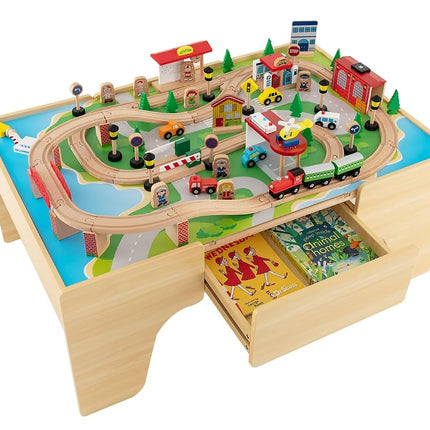 INFANS Train Table, 84 Pieces Wooden Kids Activity