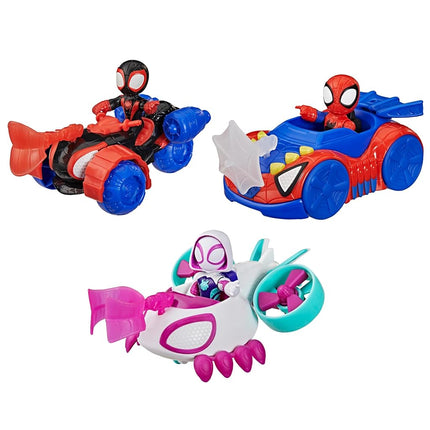 Marvel Spidey and his Amazing Friends Action Figure and Toy Vehicle 3 Pack, 3 Poseable 3-Inch Figures, 3 Vehicles, 3 Accessories, Super Hero Toys, 3+, Red