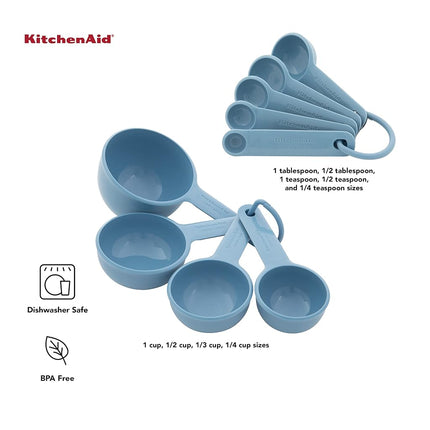 KitchenAid Universal Easy to Read Measuring Cup and Spoon Set with Soft Grip Handle for Maximum Control, Hang Hole and Nesting for Easy Storage, Dishwasher Safe, 9 Piece, Blue Velvet
