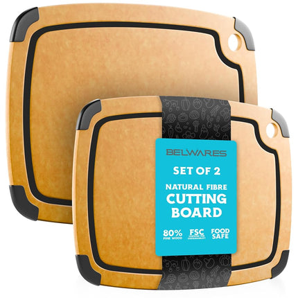 Dishwasher Safe Cutting Boards for Kitchen Set - Large Composite Wood Cutting Boards (14.5" x 11" & 11.7" x 9.3") Non-Slip & Juice Groove - Thin & Lightweight Eco-Friendly - Natural w Black Grooves