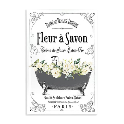 Stupell Industries Fleur a Savon Vintage Parisian Bathroom Floral Tub, Plaque Murale, Blanc
