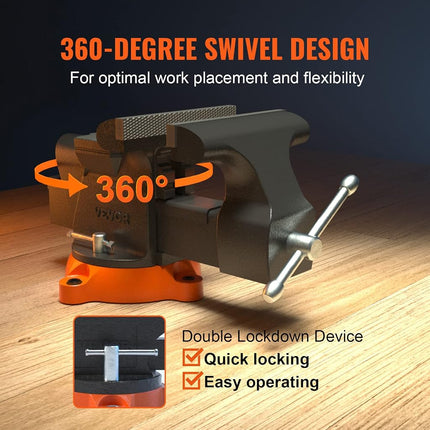 VEVOR 6-inch Jaw Width 5.9-inch Jaw Opening Heavy Duty Ductile Iron Workbench Vise with Anvil, Black