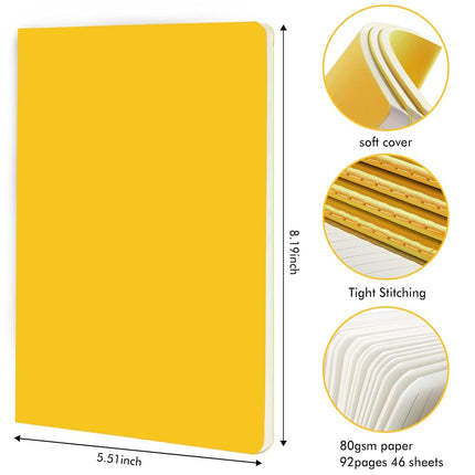 feela 8 Pack Soft Cover Journal Bulk, Notebooks College Ruled for Work, Lined Travel Journal for Women Men, Note Taking Notebook School Supplies Business Writing, 8.2” x 5.5”, A5, Yellow