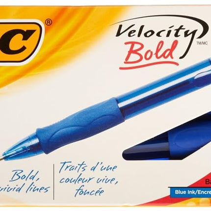 BIC Velocity Retractable Ballpoint Pen, Blue Ink, 1.6mm, Bold, Dozen
