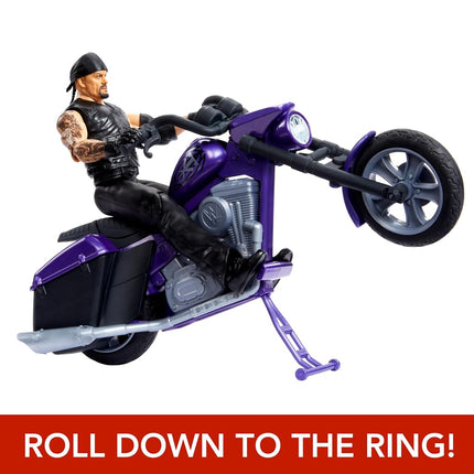 WWE Wrekkin' Action Figure & Toy Vehicle Set, Undertaker with Slamcycle Motorcycle with Lanching Action and Breakable Parts, HTR84