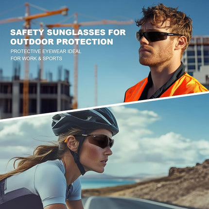 ProtectX 12-Pack Safety Glasses for Men & Women, Safety Sunglasses with Anti-Fog Scratch Resistant Wrap-Around Tinted Smoke Lenses, Non-Slip Orange Rubber Grips, ANSI Z87.1 Rated