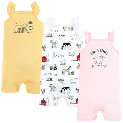 Hudson Baby Unisex Cotton Rompers, Hogs and Kisses, 3-6 Months