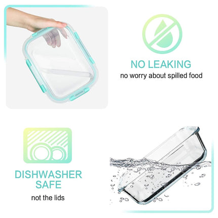 [5-Packs, 36 Oz.] Glass Meal Prep Containers with Locking Lids Glass Food Containers,Airtight Lunch Container,Microwave, Oven, Freezer and Dishwasher (4.5 Cup, Green)