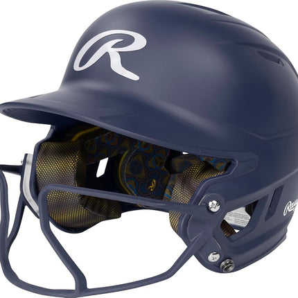 Rawlings | Casco de bateo de sóftbol MACH HI-VIZ | Protector facial adjunto | Azul marino | Junior - 6 3/8" - 7 1/8"