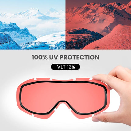 OutdoorMaster Ski Goggles OTG - Over Glasses Ski/Snowboard Goggles for Men, Women & Youth - 100% UV Protection (Whiteframe Pinklens VLT12%)