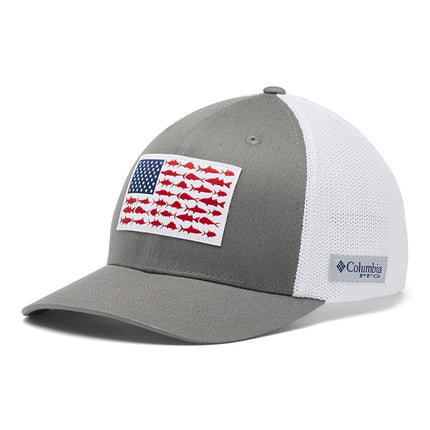 Columbia Unisex PFG Fish Flag Mesh Ball Cap-High Crown, Titanium/White, XX-Large