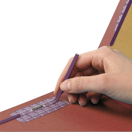 Smead 100% Recycled End Tab Pressboard Classification File Folder with SafeSHIELD Fasteners, 3 Dividers, 3" Expansion, Letter Size, Red, 10 per Box (26865)