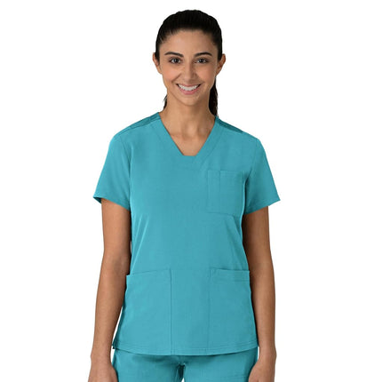 WonderWink Women's Flex-n-Reach V-Neck Scrub Top, Teal Blue, Medium