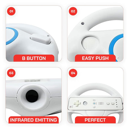 Old Skool Mario Kart Racing Wheel Compatible with Nintendo Wii and Wii U 2 Pack - White