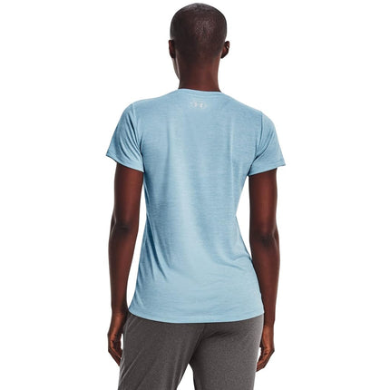 UNDER ARMOUR Women's Tech V-Neck Twist Short-Sleeve T-Shirt, (490) Blizzard/White/Metallic Silver, X-Large