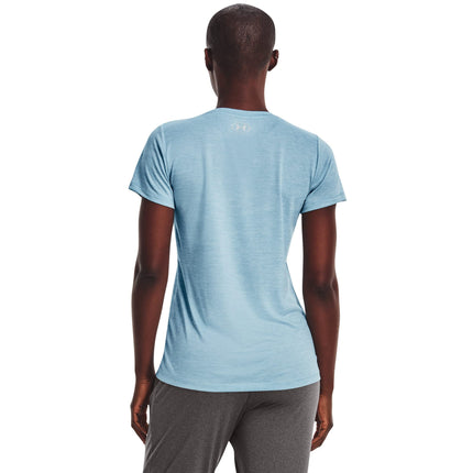 UNDER ARMOUR Women's Tech V-Neck Twist Short-Sleeve T-Shirt, (490) Blizzard/White/Metallic Silver, X-Large