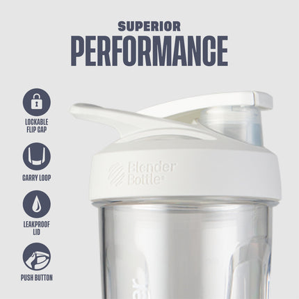 BlenderBottle Sport Shaker Bottle with Wire Whisk, 24-Ounce, White – Protein Shakes & Hydration for Athletes & Fitness Enthusiasts, Easy Mixing, Durable & Lightweight, Lockable Lid
