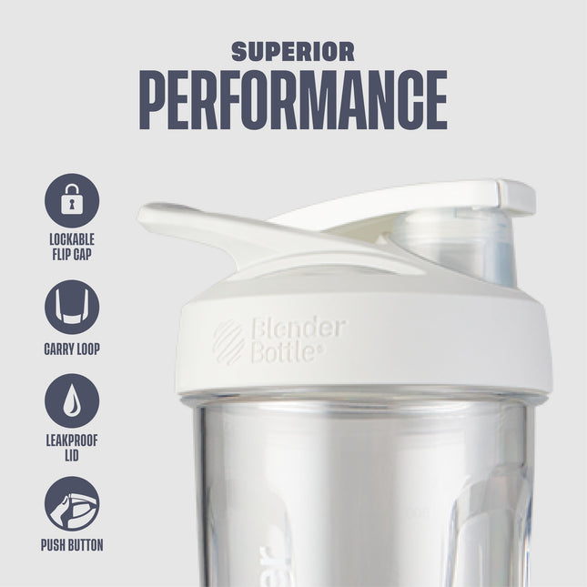 BlenderBottle Sport Shaker Bottle with Wire Whisk, 24-Ounce, White – Protein Shakes & Hydration for Athletes & Fitness Enthusiasts, Easy Mixing, Durable & Lightweight, Lockable Lid