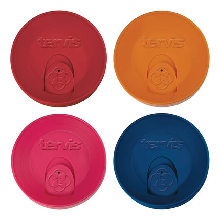 Tapa de viaje Tervis Hecha en EE. UU. Vaso térmico de doble pared Mantiene las bebidas frías y calientes, Se adapta a vasos de 473 ml - Paquete de 4, Rojo Surtido Naranja Fucsia Azul Marino