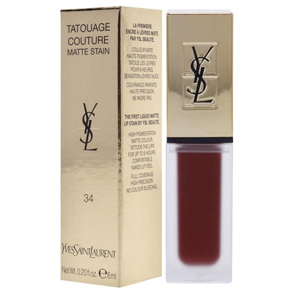 Tatouage Couture Liquid Matte Lip Stain - 34 Crimson Rivals by Yves Saint Laurent for Women - 0.2 oz Lip Gloss